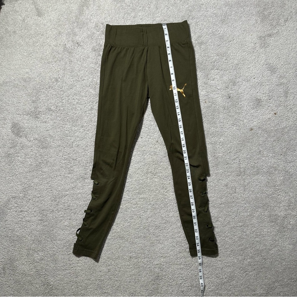 Puma Army Green Leggings with Gold Logo - Picture 3 of 5